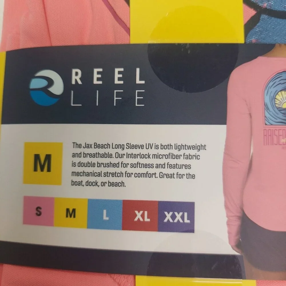 Reel Life Womens Jax Beach Long Sleeve UV Shirt "Raised By Water" M Salmon Rose - Picture 5 of 7